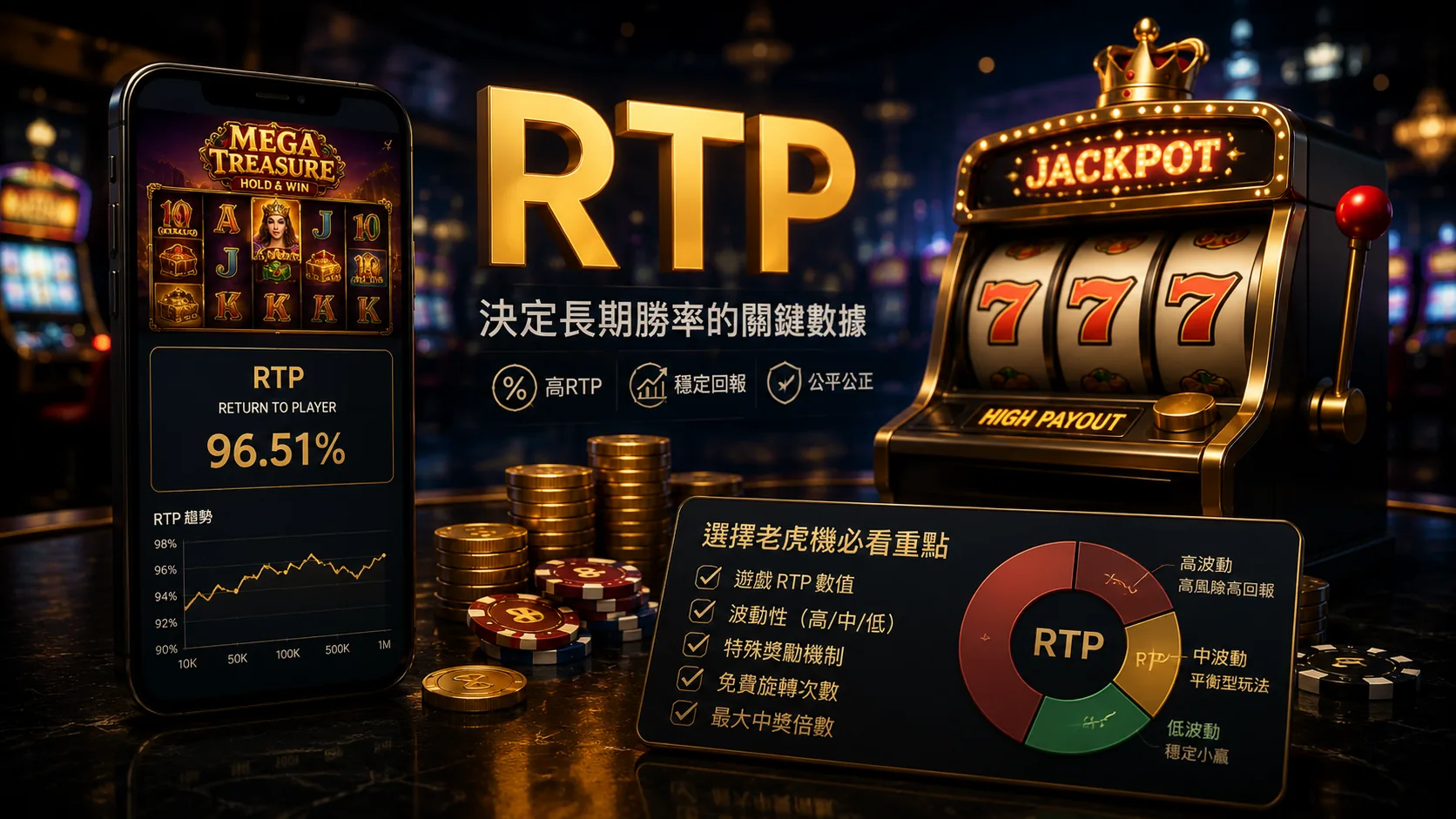 老虎機 RTP、波動率與倍數說明