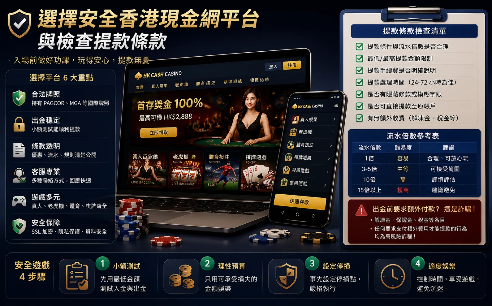 選擇安全香港現金網平台與檢查提款條款