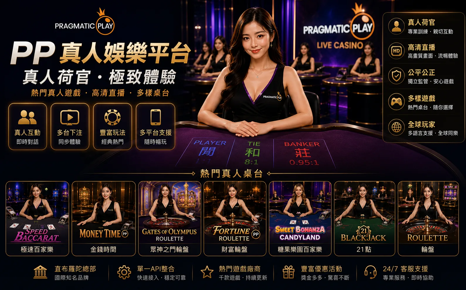 Pragmatic Play 真人遊戲平台、真人荷官與熱門桌台
